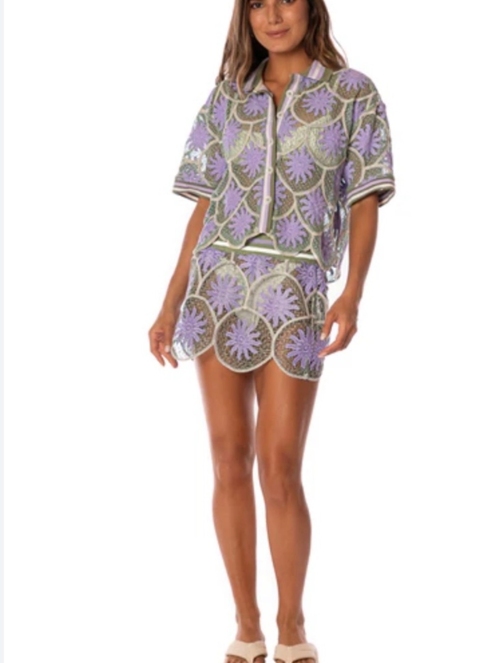Maaji Golden Sun Bow Sheer Lace Mini Skirt Small NWT